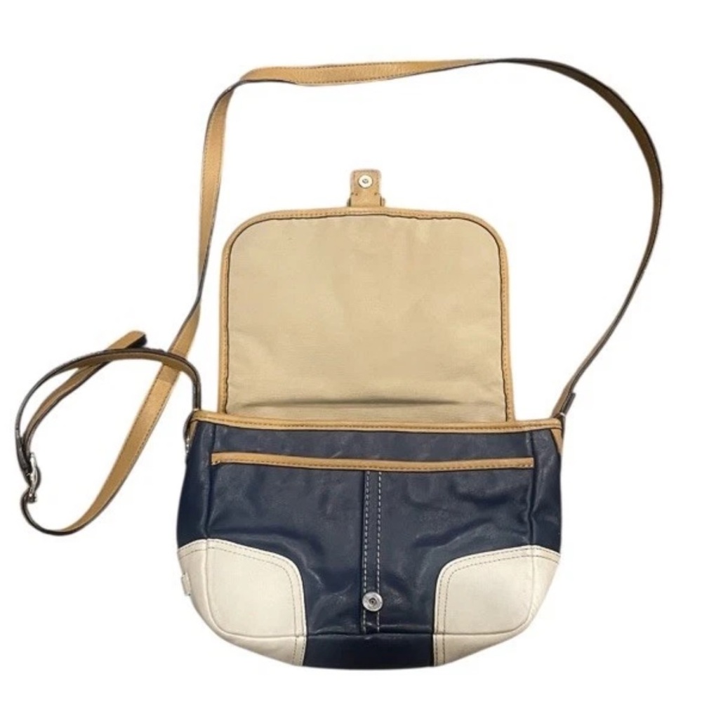RARE! VTG Coach Hadley Crossbody Shoulder Bag Purse Navy White Leather Buckle - Picture 4 of 16